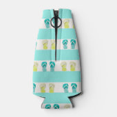 strand van Turquoise white nautical teenslippers Flesjeskoeler (Achterkant)