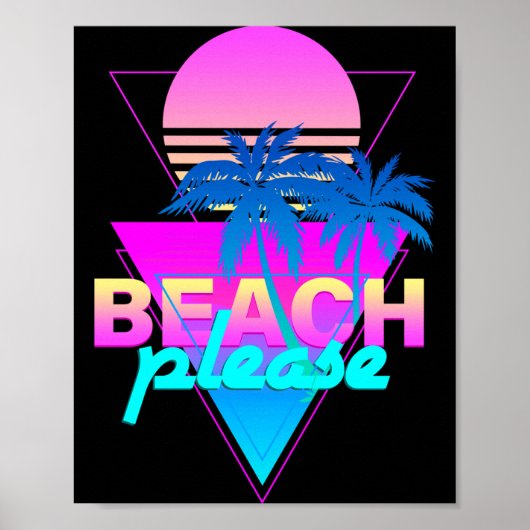 Strand vaporwave retro palmboom & zonsondergang poster (Voorkant)