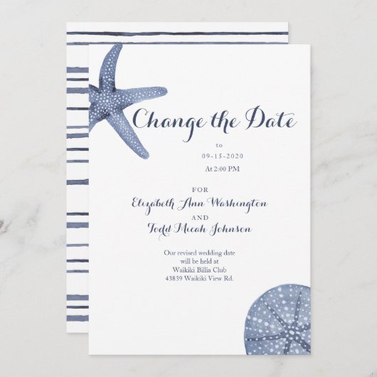 Strand Verander de Datum Waterverf Kaart (Voorkant / Achterkant)