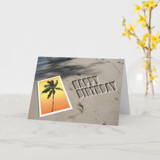 Strand Verjaardag Kaart (Gele Bloem)