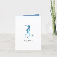 Strand Verjaardag Kaart Waterverf Seahorse