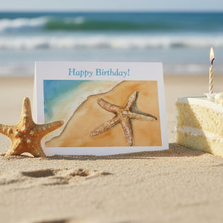 Strand Verjaardag Kust Zeester Aquarel Oceaan Kaart
