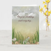 Strand verjaardag met zeemeeuw kaart (Gele Bloem)