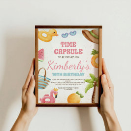 Strand Verjaardag teken, Pool Party Time Capsule t Poster