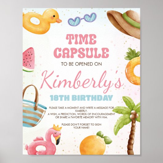 Strand Verjaardag teken, Pool Party Time Capsule t Poster (Voorkant)