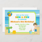 Strand Verjaardag Uitnodiging Strand Party Boy (Voorkant / Achterkant)