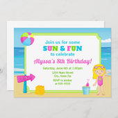 Strand Verjaardag Uitnodiging Strandfeest Meisje (Voorkant / Achterkant)