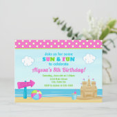 Strand Verjaardag Uitnodiging Strandfeest Meisje (Staand voorkant)