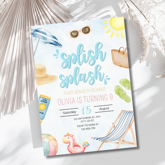 Strand Verjaardag Uitnodiging, Zwemmen Verjaardag Kaart