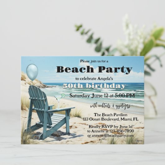 Strand Verjaardag Volwassen Zomer Cocktail Party Kaart (Staand voorkant)