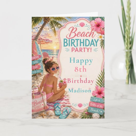 Strand Verjaardagsfeest Kaart (Voorkant)