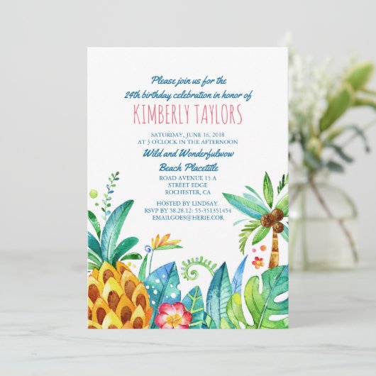 Strand Verjaardagsfeest Tropische ananas palmen Kaart (Staand voorkant)