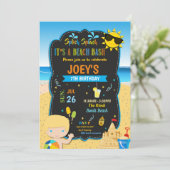 Strand Verjaardagsfeest Zomer Blond Jongen Kaart (Staand voorkant)