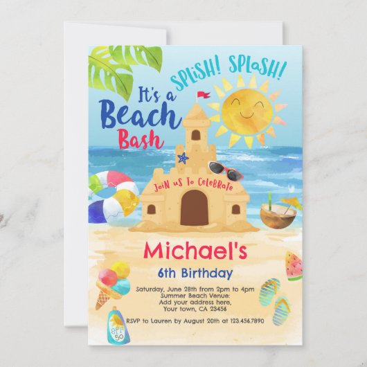 Strand verjaardagsfeestje kaart (Voorkant)