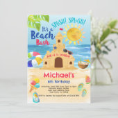 Strand verjaardagsfeestje kaart (Staand voorkant)