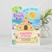 Strand verjaardagsfeestje kaart (Staand voorkant)