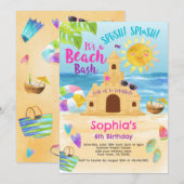 Strand verjaardagsfeestje kaart (Voorkant / Achterkant)