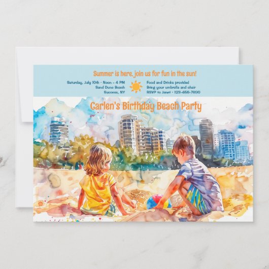 Strand verjaardagsfeestje kaart (Voorkant)