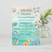Strand verjaardagsfeestje kaart (Staand voorkant)