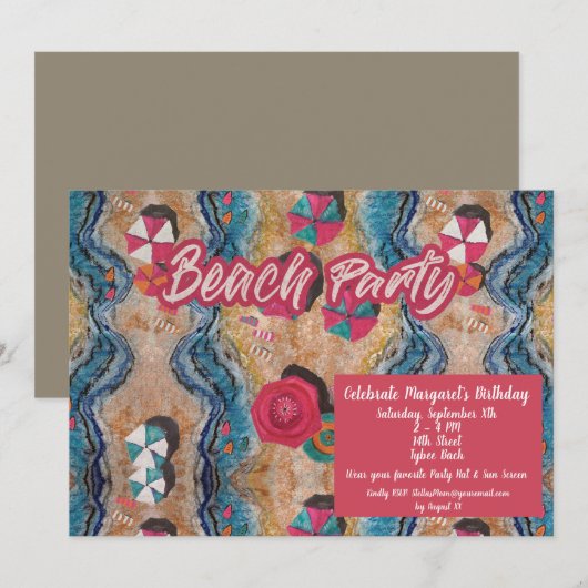  strand verjaardagsfeestje uitnodiging (Voorkant / Achterkant)