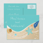 Strand verjaardagsfeestje uitnodiging briefkaart (Voorkant / Achterkant)