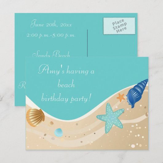 Strand verjaardagsfeestje uitnodiging briefkaart (Voorkant / Achterkant)
