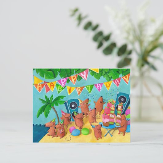 Strand verjaardagsfeestje uitnodiging briefkaart (Staand voorkant)