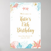 Strand Verjaardagsfeestje Welkomstbord Poster (Voorkant)