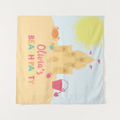 Strand verjaardagsfeestje zandkasteel wandkleed (Voorkant (horizontaal))