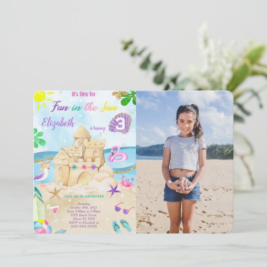 Strand verjaardagsfoto uitnodigingen (Staand voorkant)