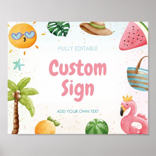 Strand Verjaardagsteken, Pool Party Sign Poster (Voorkant)