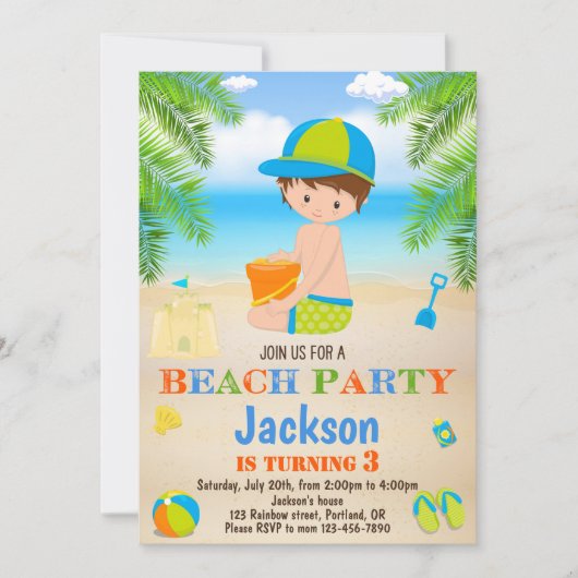Strand verjaardagsuitnodiging Strand uitnodiging v (Voorkant)