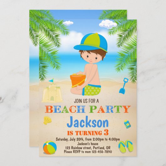 Strand verjaardagsuitnodiging Strand uitnodiging v (Voorkant / Achterkant)