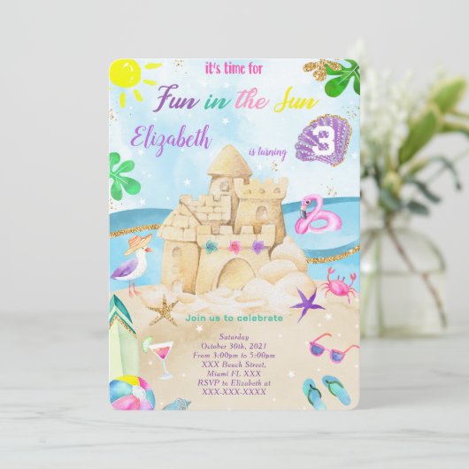Strand verjaardagsuitnodigingen kaart (Staand voorkant)