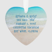 Strand Verloving Hart Gevormd Foto Ornament (voorkant)