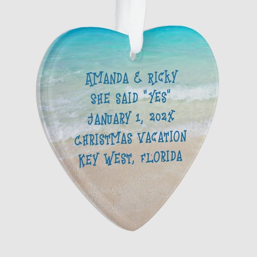 Strand Verloving Hart Gevormd Foto Ornament (voorkant)