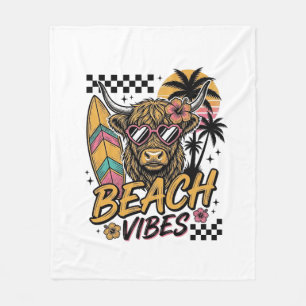 Strand Vibe Hoogland Koe Zomer Vector Kunst_1 Fleece Deken