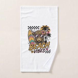 Strand Vibe Hoogland Koe Zomer Vector Kunst_1 Handdoek
