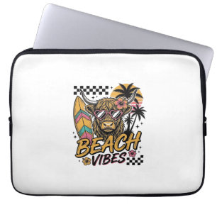 Strand Vibe Hoogland Koe Zomer Vector Kunst_1 Laptop Sleeve