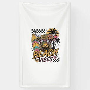 Strand Vibe Hoogland Koe Zomer Vector Kunst_1 Spandoek