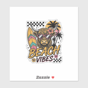 Strand Vibe Hoogland Koe Zomer Vector Kunst_1 Sticker