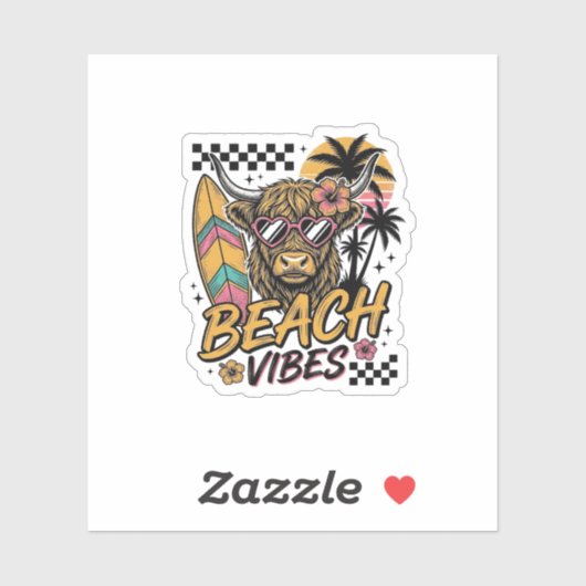 Strand Vibe Hoogland Koe Zomer Vector Kunst_1 Sticker (Vel)