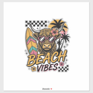 Strand Vibe Hoogland Koe Zomer Vector Kunst_1 Sticker