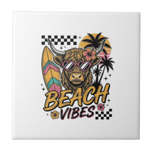 Strand Vibe Hoogland Koe Zomer Vector Kunst_1 Tegeltje