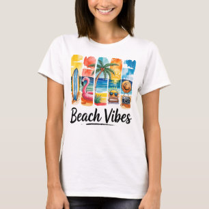Strand Vibe Kleurrijke Zomer Surf Flamingo Palm T-shirt