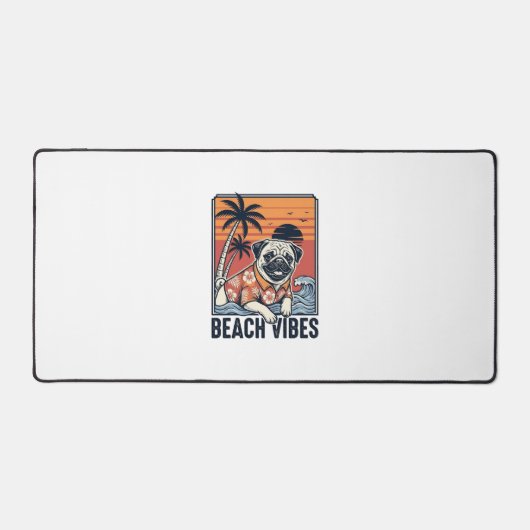 Strand Vibe Pug Vintage Gravure Ontwerp_1 Bureaumat (Voorkant)