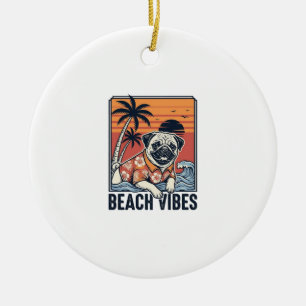 Strand Vibe Pug Vintage Gravure Ontwerp_1 Keramisch Ornament