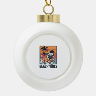 Strand Vibe Pug Vintage Gravure Ontwerp_1 Keramische Bal Ornament