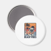 Strand Vibe Pug Vintage Gravure Ontwerp_1 Magneet (Voorkant / Achterkant)