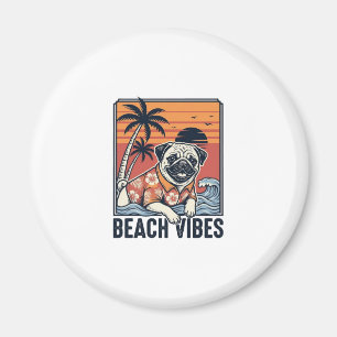 Strand Vibe Pug Vintage Gravure Ontwerp_1 Magneet